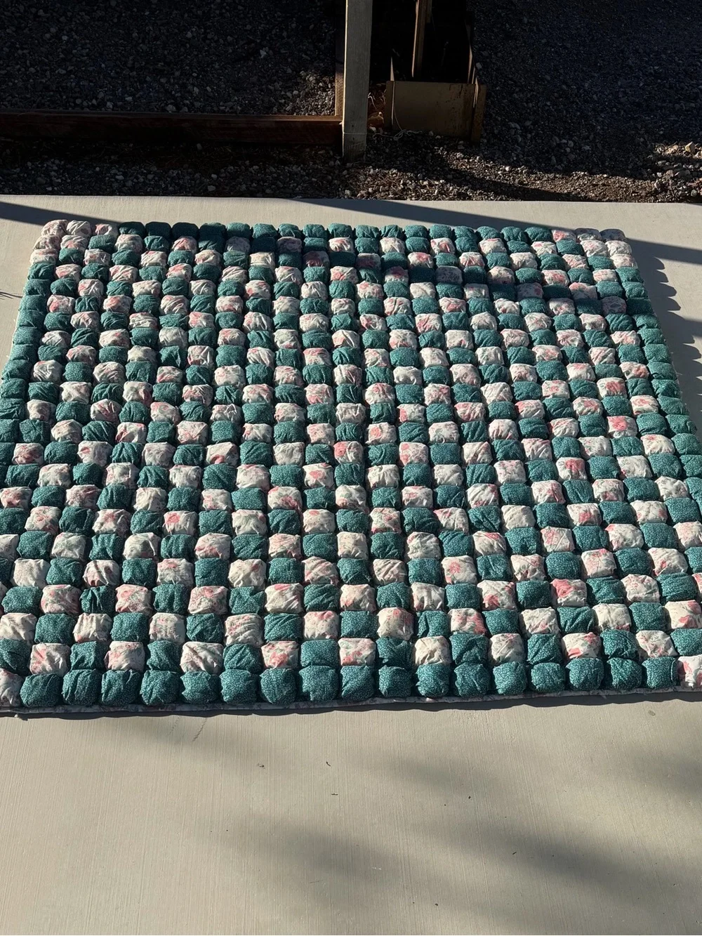 Vintage Multicolor Handmade Bubble Patchwork Bedspread Quilt Floral